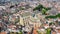 Aerial drone view of Leiden town cityscape from above, typical Dutch city skyline with canals and houses, Holland, Netherlands