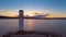 Aerial drone view of lighthouse at sunset in Varna seaport, Bulgaria