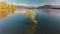 Aerial drone view of The Lonely tree of Lake Wanaka, New Zealand