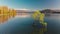 Aerial drone view of The Lonely tree of Lake Wanaka, New Zealand