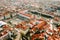 Aerial drone view of major squares and landmarks in Lisbon\\\'s Baixa District, including Figuera and Rossio Squares