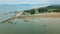 Aerial drone view of many fisherman boats by the coast in Tanjung Kempit, Mersing, Johor, Malaysia.