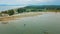 Aerial drone view of many fisherman boats by the coast in Tanjung Kempit, Mersing, Johor, Malaysia.