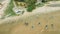 Aerial drone view of many fisherman boats by the coast in Tanjung Kempit, Mersing, Johor, Malaysia.