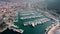 Aerial drone view of marina for boats and tourist yachts. Fly over port cesme izmir Turkey