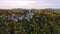 Aerial drone view medieval Lichtenstein castle on mountain, autumn Baden-Wurttemberg, Germany.