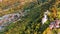 Aerial drone view medieval Lichtenstein castle on mountain, autumn Baden-Wurttemberg, Germany.