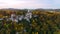 Aerial drone view medieval Lichtenstein castle on mountain, autumn Baden-Wurttemberg, Germany.