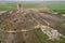 Aerial drone view of the medieval ruins in Mota del Marques, Valladolid. Spain