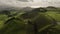 Aerial drone view from Miradouro do Pico do Carvao, Ponta Delgada, San Miguel island. Magnificent nature of the Azores