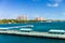 Aerial / drone view of Nassau, Bahamas Cruise Port towards Atlantis Resort