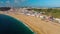 Aerial drone view of Nazare, Portugal - town and beach