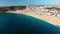 Aerial drone view of Nazare, Portugal - town and beach