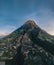 Aerial Drone View of Nepal van Java in front of mount sumbing. The Beauty Of Building Houses In The Countryside Of The
