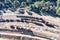 Aerial drone view of an old and rusty remains of the old copper mining exploitation