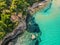 Aerial drone view over Chrisi Milia beach and the rocky surrounded area in Alonnisos island, Sporades, Greece