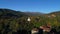 Aerial drone view over church in bulgarian village in the mountain. Kopren, Bulgaria