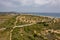Aerial drone view over Issos beach, island of Corfu, Greece