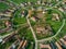 Aerial drone view over the round village of Charlottenburg, Timis, Romania