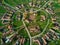 Aerial drone view over the round village of Charlottenburg, Timis, Romania