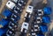 Aerial drone view of parked trucks.