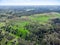 Aerial drone view of the pastures of the province of Huelva, with cork oaks and green meadows