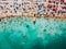 Aerial Drone View Of People Crowd Having Fun And Relaxing On Costinesti Beach In Romania