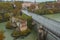 Aerial drone view of ponte emilio or ponte rotto, oldest bridge in the city of Rome. Visible remains of formerly great bridge, one