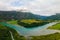 Aerial drone view of Rauma river, mountains and Andalsnes city