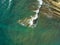 Aerial drone view of the rocks of Cabo Huertas beach in Alicante, located in the Valencian Community, Spain