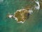 Aerial drone view of the rocks of Cabo Huertas beach in Alicante, located in the Valencian Community, Spain