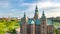 Aerial drone view of Rosenborg Slot Castle and beautiful garden from above, Kongens Have park, Copenhagen, Denmark