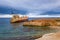 Aerial drone view ship wreck on the beach. Pegeia near Paphos on Cyprus