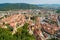 Aerial drone view of Sighisoara old city, Romania