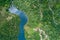 Aerial drone view of the Sil river on the Ribeira Sacra, world heritage site