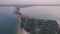 Aerial drone view of the Sirmione peninsula on Lake Garda, Italy.