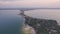 Aerial drone view of the Sirmione peninsula on Lake Garda, Italy.