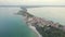 Aerial drone view of the Sirmione peninsula on Lake Garda, Italy.