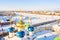 Aerial drone view of Spaso-Preobrazhenskiy transfiguration Cathedral with Volga river in Tver, Russia. Russian winter landscape