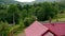 Aerial drone view stork in the roof wide view