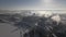 Aerial Drone View of the Sunflower Oil Factory with Smoke Clouds in Winter Early Morning Day