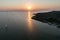 Aerial drone view of sunset in Hel penisula Jastarnia Puck Bay Baltic Sea