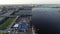 Aerial Drone View of Tall Ships Docked in Philadelphia PA