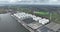 Aerial drone view of a tank terminal in Ghent, Belgium, focusing on the storage, distribution, and handling of dry and