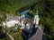 Aerial drone view to Lillafured Castle in Hungary in Bukk National Park