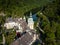 Aerial drone view to Lillafured Castle in Hungary in Bukk National Park