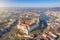 Aerial drone view to Wawel castle on the hill and wisla river.