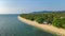 Aerial drone view of tropical beach from above, sea, sand and palm trees island beach landscape, Lanta, Thailand