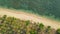 Aerial drone view of tropical beach from above, sea, sand and palm trees island beach landscape, Lanta, Thailand