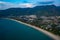 Aerial drone view of tropical Kamala Beach area and Andaman Sea in Phuket